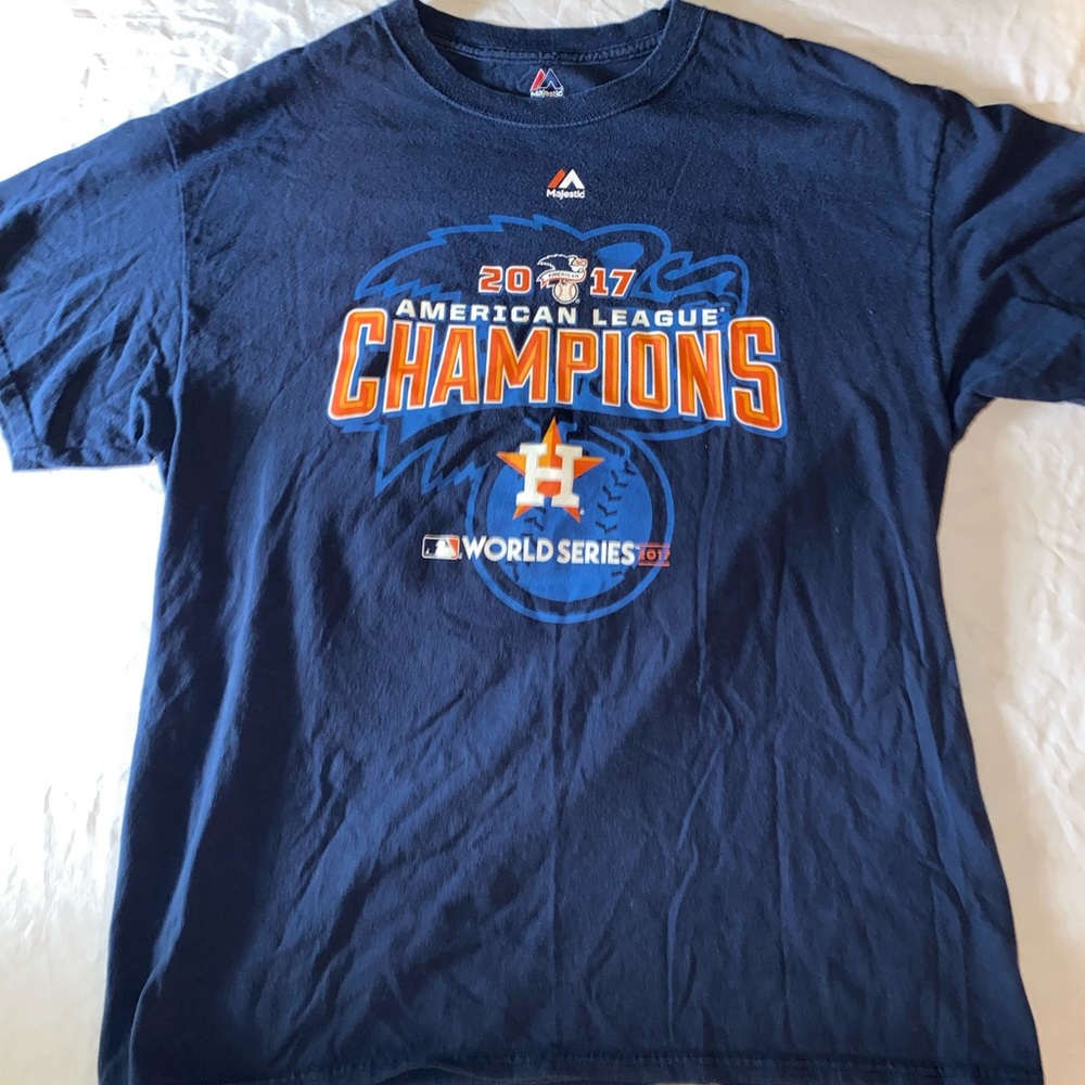 Navy Majestic Athletic Houston Astros American League Champions shirt size Large